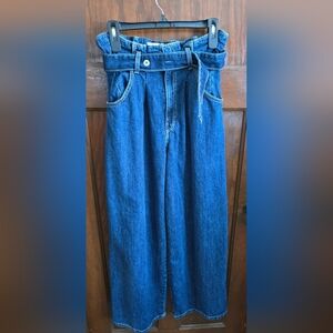 Zara Classic Blue Denim Jeans Wide Leg Bell Bottom Baggy Leg